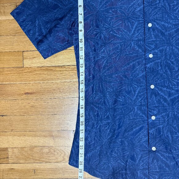 Ledbury Mens Blue Palm Tree Pattern Short Sleeve Button Down Size 16 - Picture 5 of 8